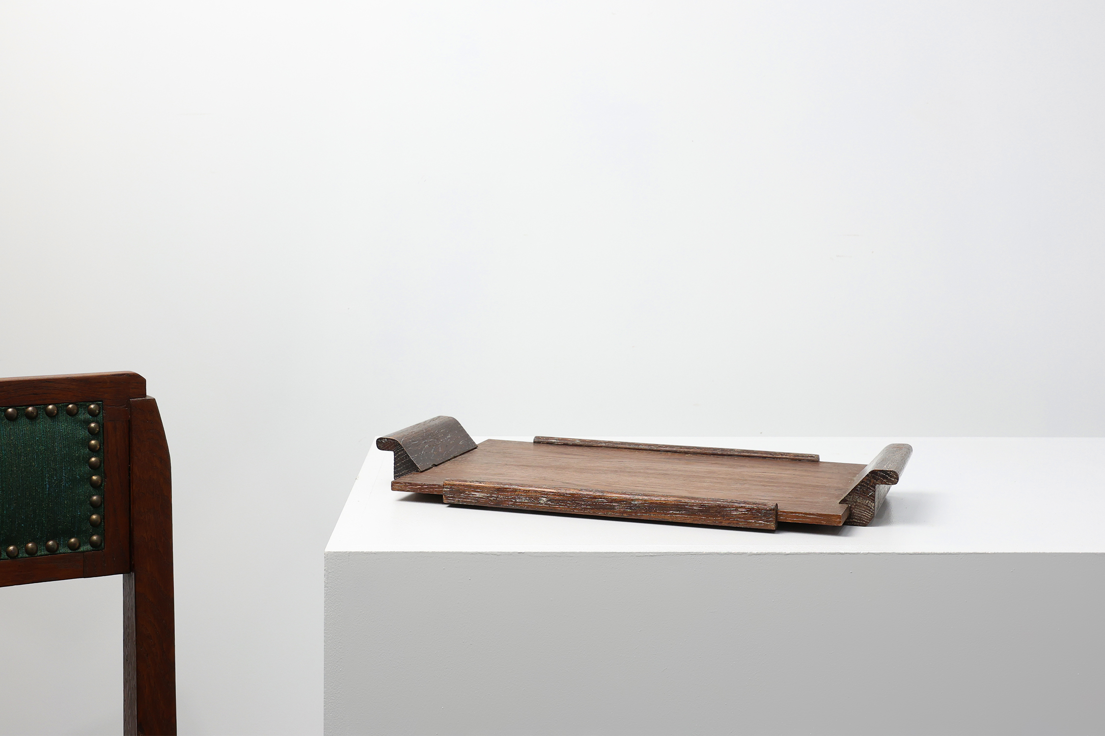 French Art Deco Cerused Oak Serving Tray with Raised Handles, 1920sthumbnail